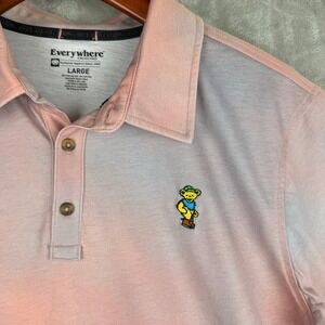 686 Everywhere Collection Mens Large Tie Dye Polo Shirt Dancing Bear Pink Grey